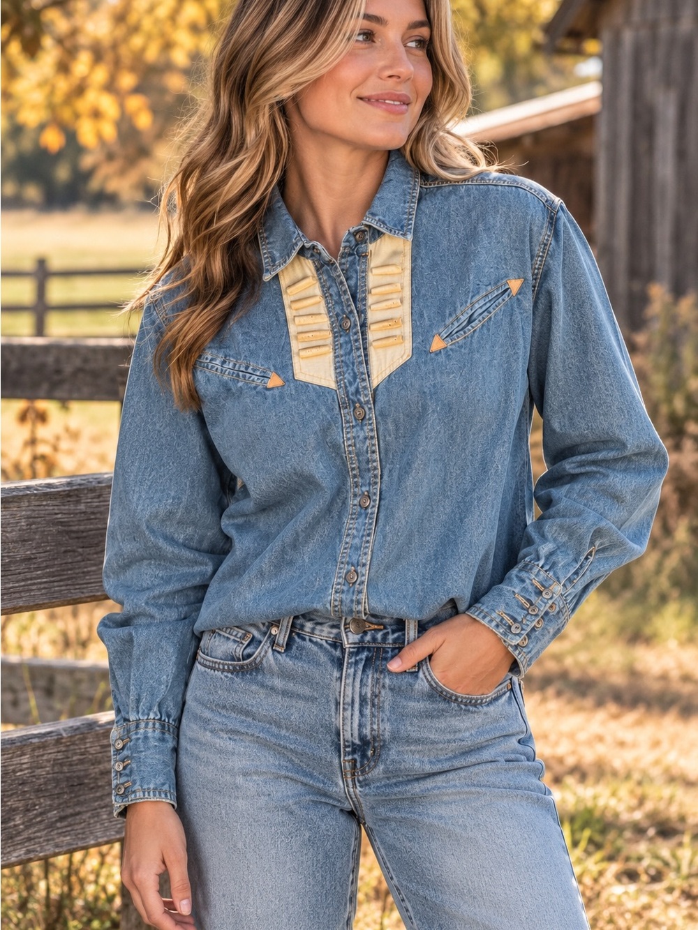 Vintage Women's Gordon & James 80's Western Denim Shirt Size M